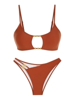 ZAFUL ZAFUL Maillot de Bain Bikini Asymétrique Perlé Découpé à Jambe Haute Taille unique Café profond