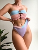 ZAFUL ZAFUL Maillot de Bain Bikini Bandeau Texturé Anneau en O en Blocs de Couleurs à Volants S Violet clair