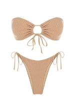 ZAFUL ZAFUL Maillot de Bain Bikini Bandeau Texturé Noué à Côté Taille unique Café lumière