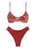 ZAFUL ZAFUL Maillot de Bain Bikini Bohème Côtelé à Imprimé Ethnique à Taille Haute à Armature en V Taille unique Rouge foncé