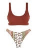 ZAFUL ZAFUL Maillot de Bain Bikini Bohème Côtelé Découpé à Imprimé Ethnique S Café