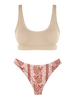 ZAFUL ZAFUL Maillot de Bain Bikini Bohème Côtelé Découpé à Imprimé Ethnique S Café lumière