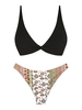 ZAFUL ZAFUL Maillot de Bain Bikini Bohème Côtelé Tordu à Imprimé Ethnique S Noir