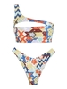 ZAFUL ZAFUL Maillot de Bain Bikini Bohème Fleuri Zigzag Découpé à Une Epaule Taille unique Multi a