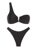 ZAFUL ZAFUL Maillot de Bain Bikini Brillant Brésilien Une Epaule à Jambe Haute S Noir