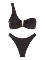 ZAFUL ZAFUL Maillot de Bain Bikini Brillant Brésilien Une Epaule à Jambe Haute S Noir