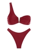 ZAFUL ZAFUL Maillot de Bain Bikini Brillant Brésilien Une Epaule à Jambe Haute S Rouge
