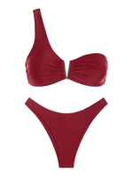 ZAFUL ZAFUL Maillot de Bain Bikini Brillant Brésilien Une Epaule à Jambe Haute S Rouge