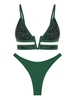 ZAFUL ZAFUL Maillot de Bain Bikini Brillant Découpé à Paillettes Taille unique Vert profond