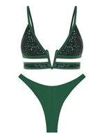 ZAFUL ZAFUL Maillot de Bain Bikini Brillant Découpé à Paillettes Taille unique Vert profond