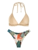ZAFUL ZAFUL Maillot de Bain Bikini Brillant Fleuri Feuille Tressée Taille unique Café lumière