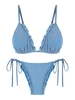 ZAFUL ZAFUL Maillot de Bain Bikini Brillant Métallique à Volants Taille unique Bleu clair