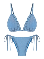 ZAFUL ZAFUL Maillot de Bain Bikini Brillant Métallique à Volants Taille unique Bleu clair