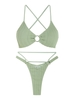 ZAFUL ZAFUL Maillot de Bain Bikini Brésilien avec Anneau en O et Câble Texturé Taille unique Vert