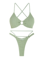 ZAFUL ZAFUL Maillot de Bain Bikini Brésilien avec Anneau en O et Câble Texturé Taille unique Vert