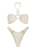 ZAFUL ZAFUL Maillot de Bain Bikini Brésilien Texturé à Coupe Haute en Jacquard à Col Halter S Café lumière