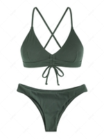 ZAFUL ZAFUL Maillot de Bain Bikini Cheeky Texturé à Lacets S Vert profond