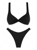 ZAFUL ZAFUL Maillot de Bain Bikini Cheeky Texturé Côtelé Torsadé S Noir