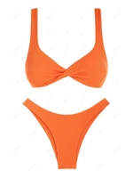ZAFUL ZAFUL Maillot de Bain Bikini Cheeky Texturé Côtelé Torsadé S Orange