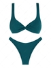 ZAFUL ZAFUL Maillot de Bain Bikini Cheeky Texturé Côtelé Torsadé S Vert profond