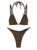 ZAFUL ZAFUL Maillot de Bain Bikini Côtelé à Bretelle à Coupe Haute à Col Halter S Café profond