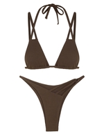 ZAFUL ZAFUL Maillot de Bain Bikini Côtelé à Bretelle à Coupe Haute à Col Halter S Café profond