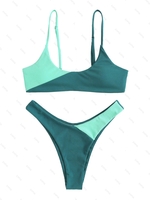 ZAFUL ZAFUL Maillot de Bain Bikini Côtelé Bicolore à Coupe Haute S Vert profond