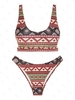 ZAFUL ZAFUL Maillot de Bain Bikini Côtelé Bohème à Imprimé Ethnique Aztèque Taille unique Café