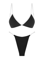 ZAFUL ZAFUL Maillot de Bain Bikini Côtelé Contrasté à Jambe Haute à Cordon Xs Noir