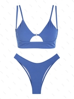 ZAFUL ZAFUL Maillot de Bain Bikini Côtelé Découpé à Bretelle à Jambe Haute Taille unique Bleu