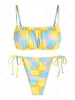 ZAFUL ZAFUL Maillot de Bain Bikini Côtelé Noué à Côté en Blocs de Couleurs à Cordon Taille unique Jaune