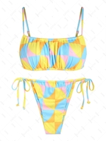 ZAFUL ZAFUL Maillot de Bain Bikini Côtelé Noué à Côté en Blocs de Couleurs à Cordon Taille unique Jaune