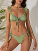 ZAFUL ZAFUL Maillot de Bain Bikini Côtelé Noué à Jambe Haute à Volants S Vert clair