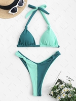 ZAFUL ZAFUL Maillot de Bain Bikini Côtelé Noué Bicolore à Coupe Haute S Vert