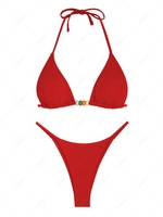 ZAFUL ZAFUL Maillot de Bain Bikini Côtelé Perlé à Cordon S Rouge