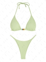 ZAFUL ZAFUL Maillot de Bain Bikini Côtelé Perlé à Cordon S Vert