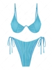 ZAFUL ZAFUL Maillot de Bain Bikini Côtelé Plissé Noué à Côté à Armature Unique S Bleu clair