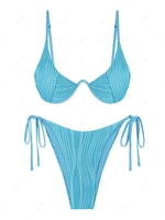 ZAFUL ZAFUL Maillot de Bain Bikini Côtelé Plissé Noué à Côté à Armature Unique S Bleu clair