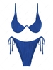 ZAFUL ZAFUL Maillot de Bain Bikini Côtelé Plissé Noué à Côté à Armature Unique S Bleu profond