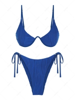 ZAFUL ZAFUL Maillot de Bain Bikini Côtelé Plissé Noué à Côté à Armature Unique S Bleu profond