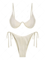 ZAFUL ZAFUL Maillot de Bain Bikini Côtelé Plissé Noué à Côté à Armature Unique S Café lumière