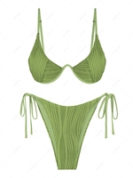ZAFUL ZAFUL Maillot de Bain Bikini Côtelé Plissé Noué à Côté à Armature Unique S Vert clair