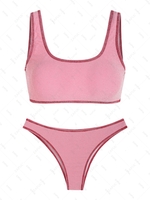 ZAFUL ZAFUL Maillot de Bain Bikini de Style Débardeur Scintillant Métallique à Coutures Contrastées Taille unique Rose clair