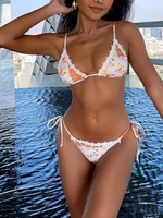 ZAFUL ZAFUL Maillot de Bain Bikini Ethnique Bohème Noué à Côté à Ourlet en Dentelle S