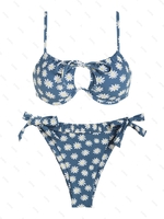 ZAFUL ZAFUL Maillot de Bain Bikini Noué à Côté à Cordon Taille unique Bleu