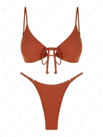 ZAFUL ZAFUL Maillot de Bain Bikini Plissé à Cordon S Café