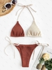 ZAFUL ZAFUL Maillot de Bain Bikini Plissé Noué à Côté en Deux Couleurs S Café profond