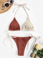 ZAFUL ZAFUL Maillot de Bain Bikini Plissé Noué à Côté en Deux Couleurs S Café profond