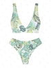 ZAFUL ZAFUL Maillot de Bain Bikini Plongeant Côtelé Croisé à Imprimé Palmier Taille unique Vert