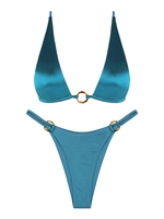 ZAFUL ZAFUL Maillot de Bain Bikini Soyeux à Bretelle Anneau en O à Coupe Haute S Bleu profond